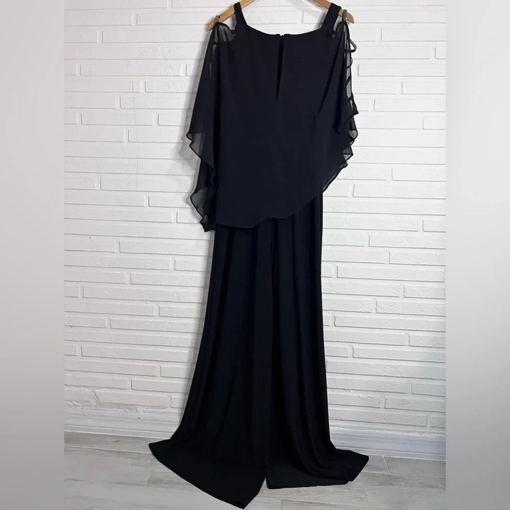 MSK Black Embellished Chiffon Poncho Cold Shoulder Jumpsuit, Women’s Size Small - Picture 3 of 9